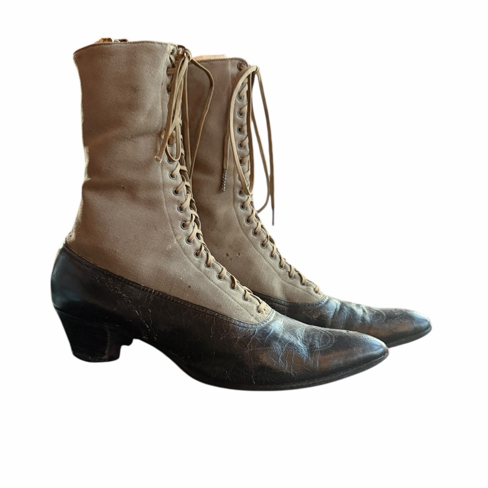 Late Victorian/Edwardian 1890-1910s High-Top Lace-Up Canvas Upper Shaft Louis H